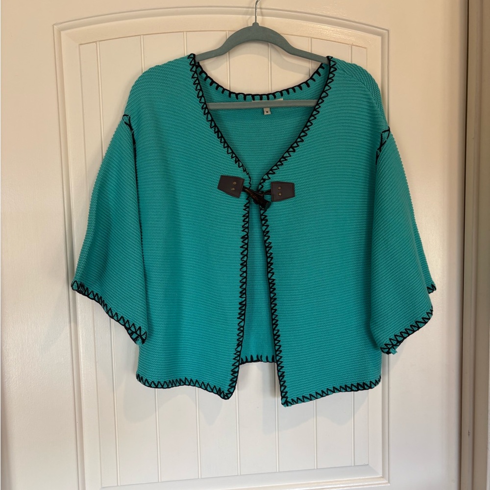 Teal Women's Sweater with Black Trim